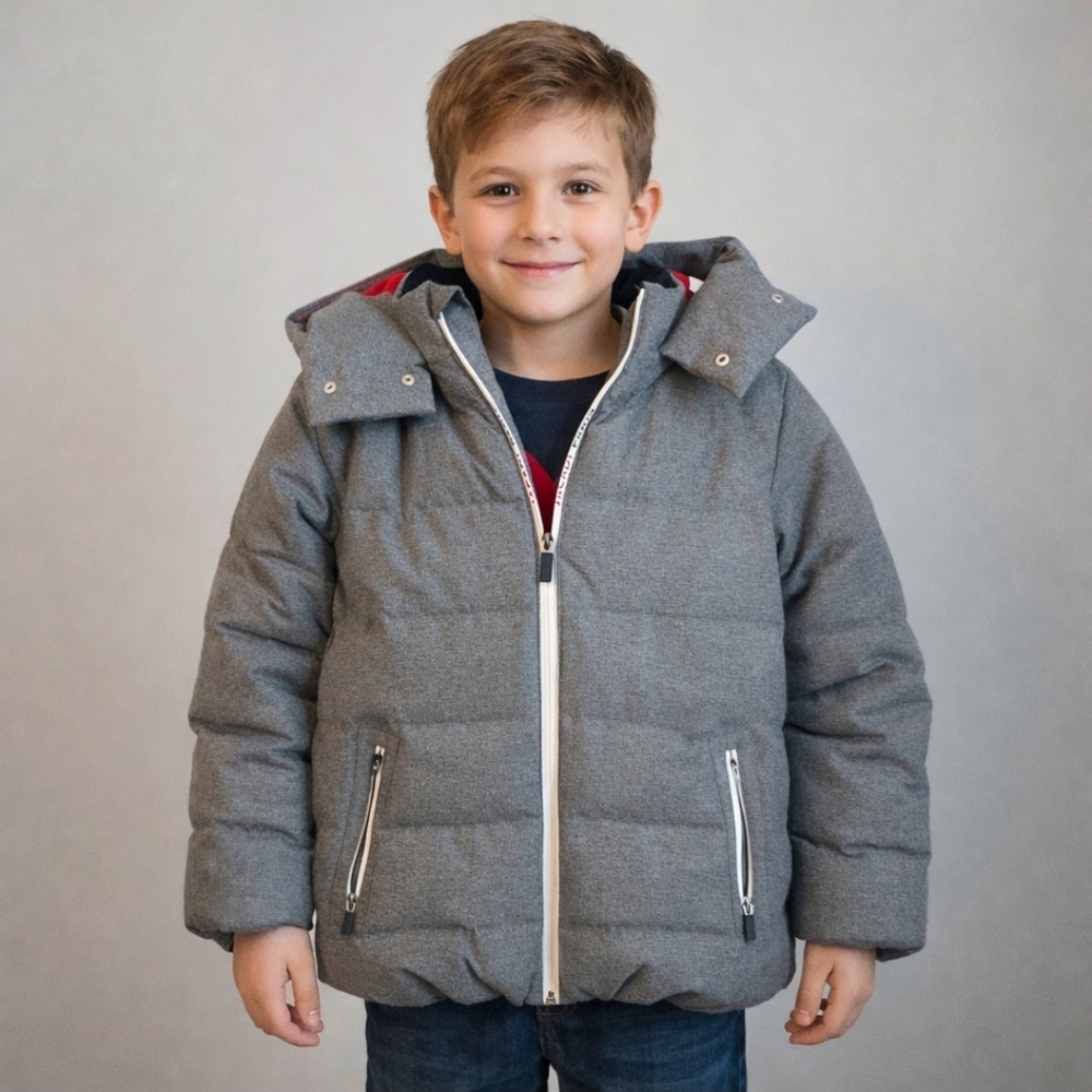 Down Fill LIKE NEW Gray Hooded Puffer Jacket for Kids Size 12‎ Youth